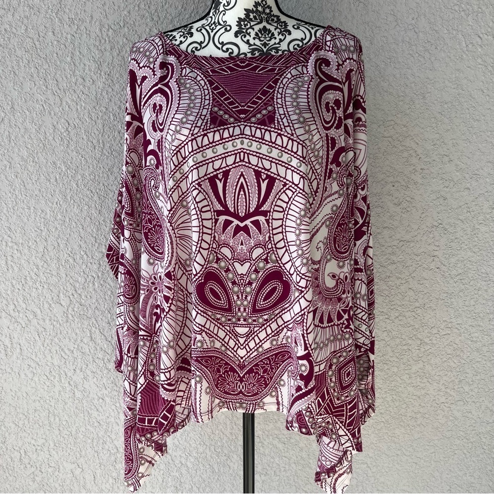 Attitudes by Renee Dolman Sleeve Printed Poncho Top - Size M